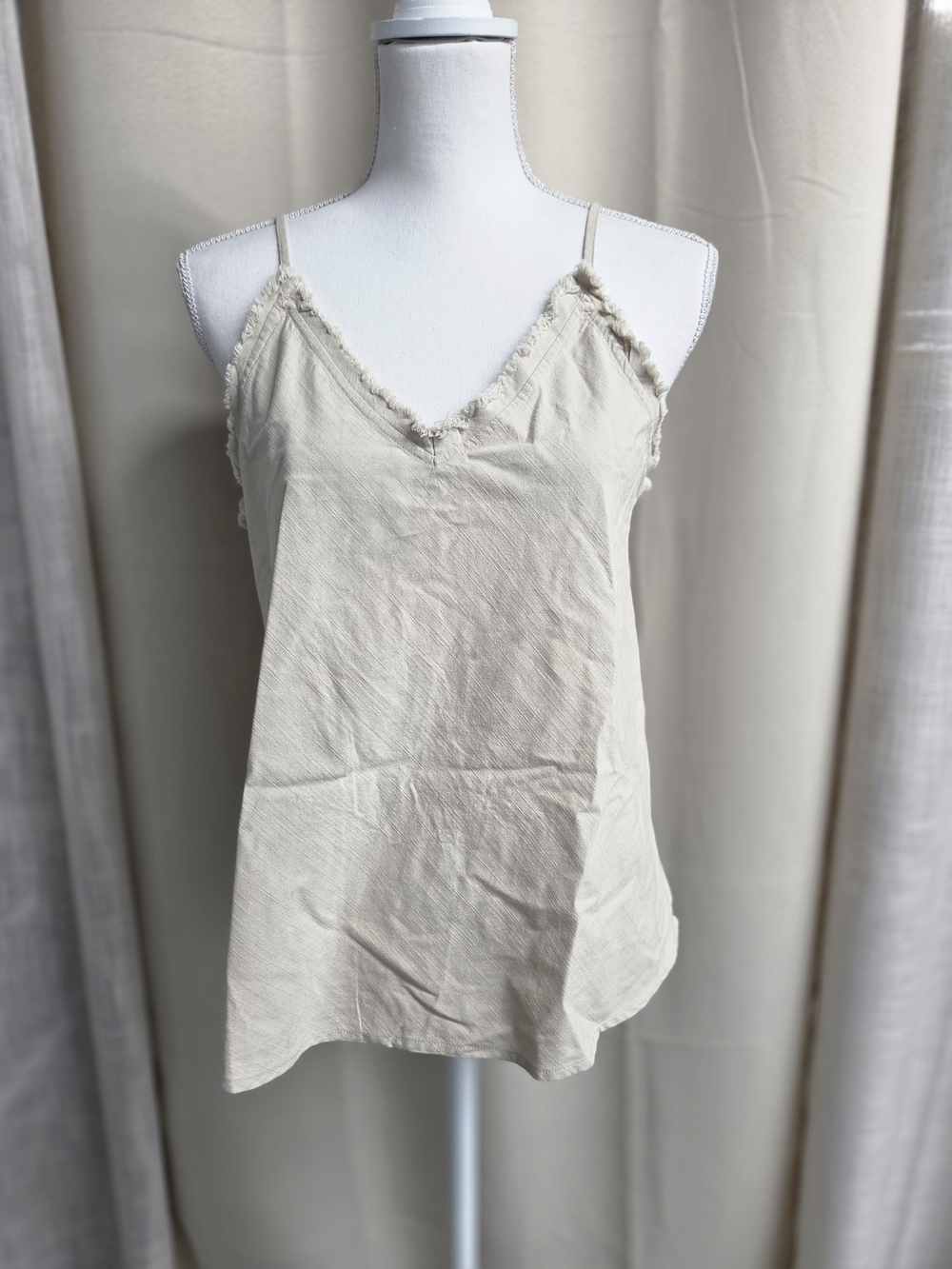 Aemi+Co Fringe-Trim V-Neck Camisole Tank Cream Summer Feminine Size S